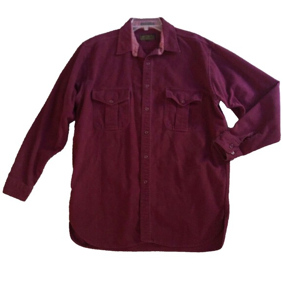 Eddie Bauer Chamois Shirt Mens L Burgundy Chest Pockets Cotton Flannel Button Up - Picture 9 of 14